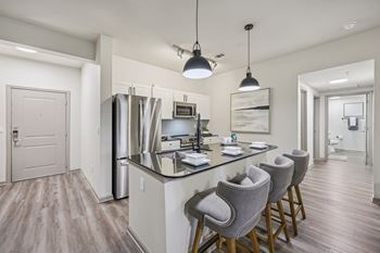 Counter with grey chairs